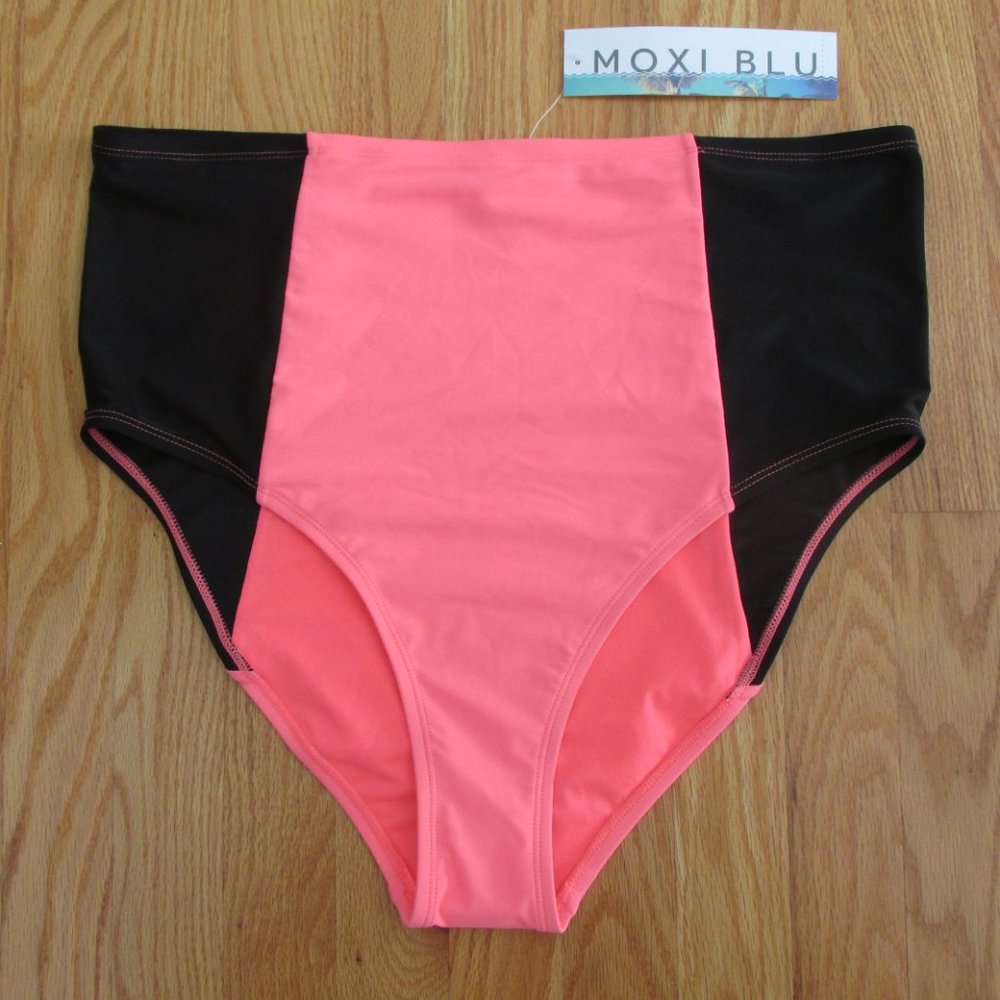 MOXI BLU WOMEN'S SIZE 4X (26-28W) SWIM SUIT BRIEFS BLACK & PEACH TANKINI NWT